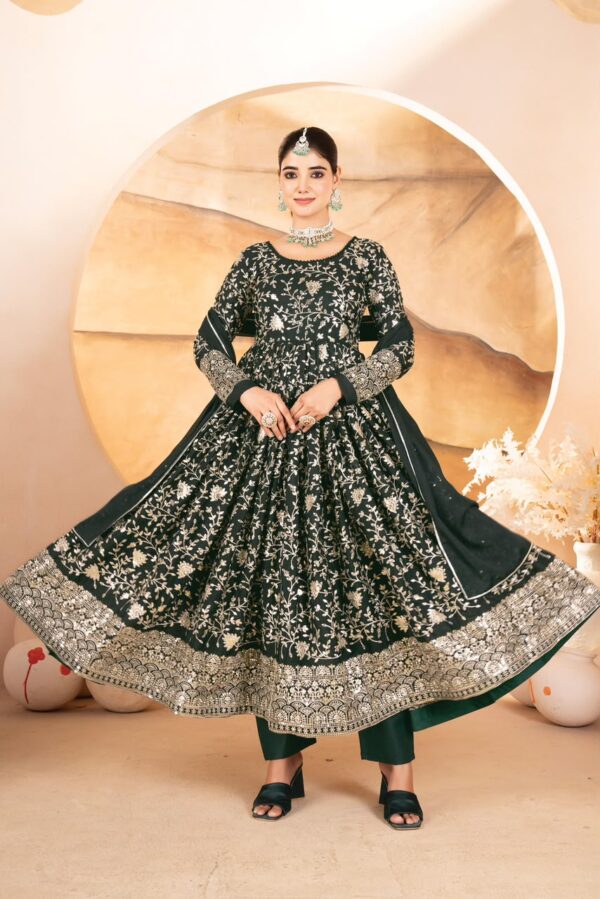 Dark Green Color Star Georgette Fabric Sequence With Multi Thread Embroidery Work Anarkali Suit
