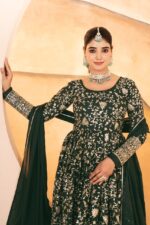 Dark Green Color Star Georgette Fabric Sequence With Multi Thread Embroidery Work Anarkali Suit