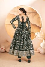 Dark Green Color Star Georgette Fabric Sequence With Multi Thread Embroidery Work Anarkali Suit