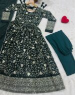 Dark Green Color Star Georgette Fabric Sequence With Multi Thread Embroidery Work Anarkali Suit