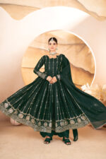 Dark Green Color Star Georgette Fabric Sequence With Multi Thread Embroidery Work Anarkali Suit