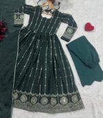 Dark Green Color Star Georgette Fabric Sequence With Multi Thread Embroidery Work Anarkali Suit