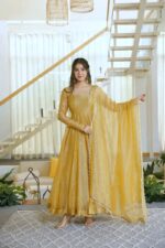 Gold Color Salsa Silk Fabric Foil Work Gown