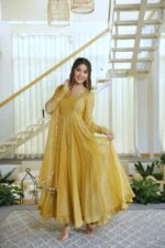 Gold Color Salsa Silk Fabric Foil Work Gown