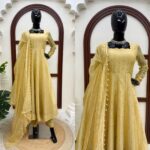 Gold Color Salsa Silk Fabric Foil Work Gown