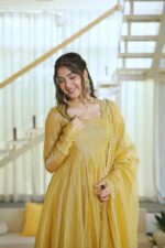 Gold Color Salsa Silk Fabric Foil Work Gown