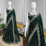 Green Color Fendi Silk Fabric Sequence With Bead Work Saree