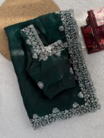 Green Color Fendi Silk Fabric Sequence With Bead Work Saree