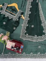 Green Color Fendi Silk Fabric Sequence With Bead Work Saree
