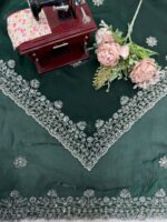 Green Color Fendi Silk Fabric Sequence With Bead Work Saree