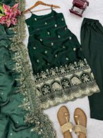 Green Color Fendi Silk Fabric Thread With Sequence Work Suit