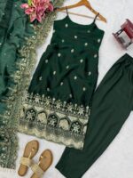 Green Color Fendi Silk Fabric Thread With Sequence Work Suit