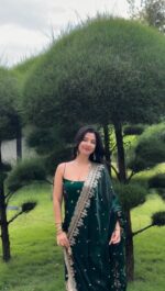 Green Color Fendi Silk Fabric Thread With Sequence Work Suit