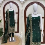 Green Color Fendi Silk Fabric Thread With Sequence Work Suit