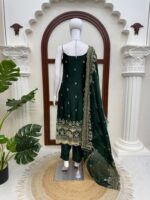 Green Color Fendi Silk Fabric Thread With Sequence Work Suit