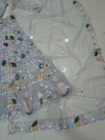 Grey Color Butterfly Soft Net Fabric Multi Thread Embroidery Sequence Work Lehenga