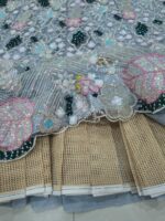 Grey Color Butterfly Soft Net Fabric Multi Thread Embroidery Sequence Work Lehenga