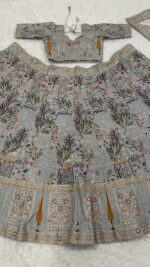 Grey Color Kasturi Silk Fabric Thread With Sequence Work Lehenga