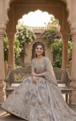 Grey Color Kasturi Silk Fabric Thread With Sequence Work Lehenga