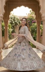 Grey Color Kasturi Silk Fabric Thread With Sequence Work Lehenga