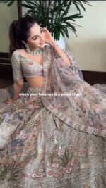 Grey Color Kasturi Silk Fabric Thread With Sequence Work Lehenga