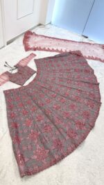 Grey Color Thai Silk Fabric Sequence With Thread Work Lehenga
