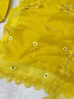 Haldi Special Yellow Color Soft Nylon Organza Fabric Thread Work Shrug Set