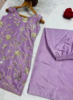 Lavender Color Diamond Silk Fabric Sequence With Jari Work Sharara Suit