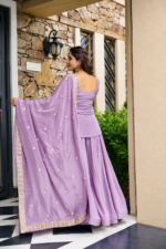 Lavender Color Diamond Silk Fabric Sequence With Jari Work Sharara Suit