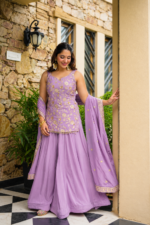 Lavender Color Diamond Silk Fabric Sequence With Jari Work Sharara Suit