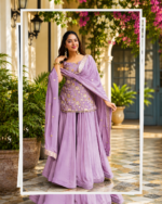 Lavender Color Diamond Silk Fabric Sequence With Jari Work Sharara Suit