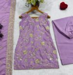 Lavender Color Diamond Silk Fabric Sequence With Jari Work Sharara Suit