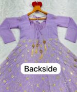Lavender Color Faux Blooming Fabric Foil Work With Sequence Jari Embroidery Work Anarkali Suit