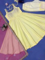 Lemon Yellow Color Faux Georgette Fabric Fancy Lace Work Anarkali Suit