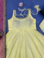 Lemon Yellow Color Faux Georgette Fabric Fancy Lace Work Anarkali Suit