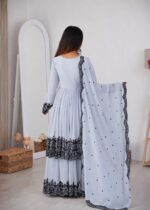 Light Grey Color Faux Georgette Fabric Thread Work Palazzo Suit