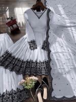 Light Grey Color Faux Georgette Fabric Thread Work Palazzo Suit