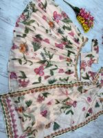 Light Peach Color Tabby Silk Fabric Hand Work With Floral Print Work Lehenga
