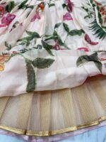 Light Peach Color Tabby Silk Fabric Hand Work With Floral Print Work Lehenga