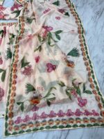 Light Peach Color Tabby Silk Fabric Hand Work With Floral Print Work Lehenga