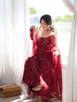 Maroon Color Digital Printed Fabric Fancy Lace Anarkali Suit