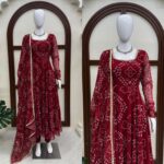 Maroon Color Digital Printed Fabric Fancy Lace Anarkali Suit