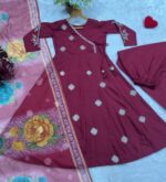Maroon Color Rayon Cotton Fabric Jari Thread Embroidery Work Palazzo Suit