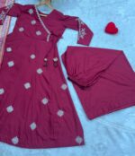 Maroon Color Rayon Cotton Fabric Jari Thread Embroidery Work Palazzo Suit