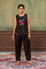 Navratri Special Black Color Pure Rayon Fabric Foil Mirror Embroidery Work Top Suit