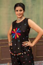 Navratri Special Black Color Pure Rayon Fabric Foil Mirror Embroidery Work Top Suit