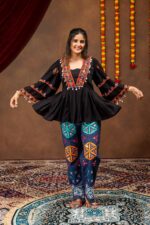 Navratri Special Black Color Pure Rayon Fabric Real Mirror Work Kediya Jeans Set