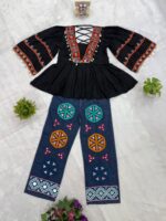 Navratri Special Black Color Pure Rayon Fabric Real Mirror Work Kediya Jeans Set