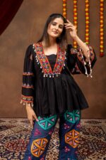 Navratri Special Black Color Pure Rayon Fabric Real Mirror Work Kediya Jeans Set
