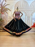 Navratri Special Black Color Rayon Fabric Color Full Fancy Border Work Lehenga
